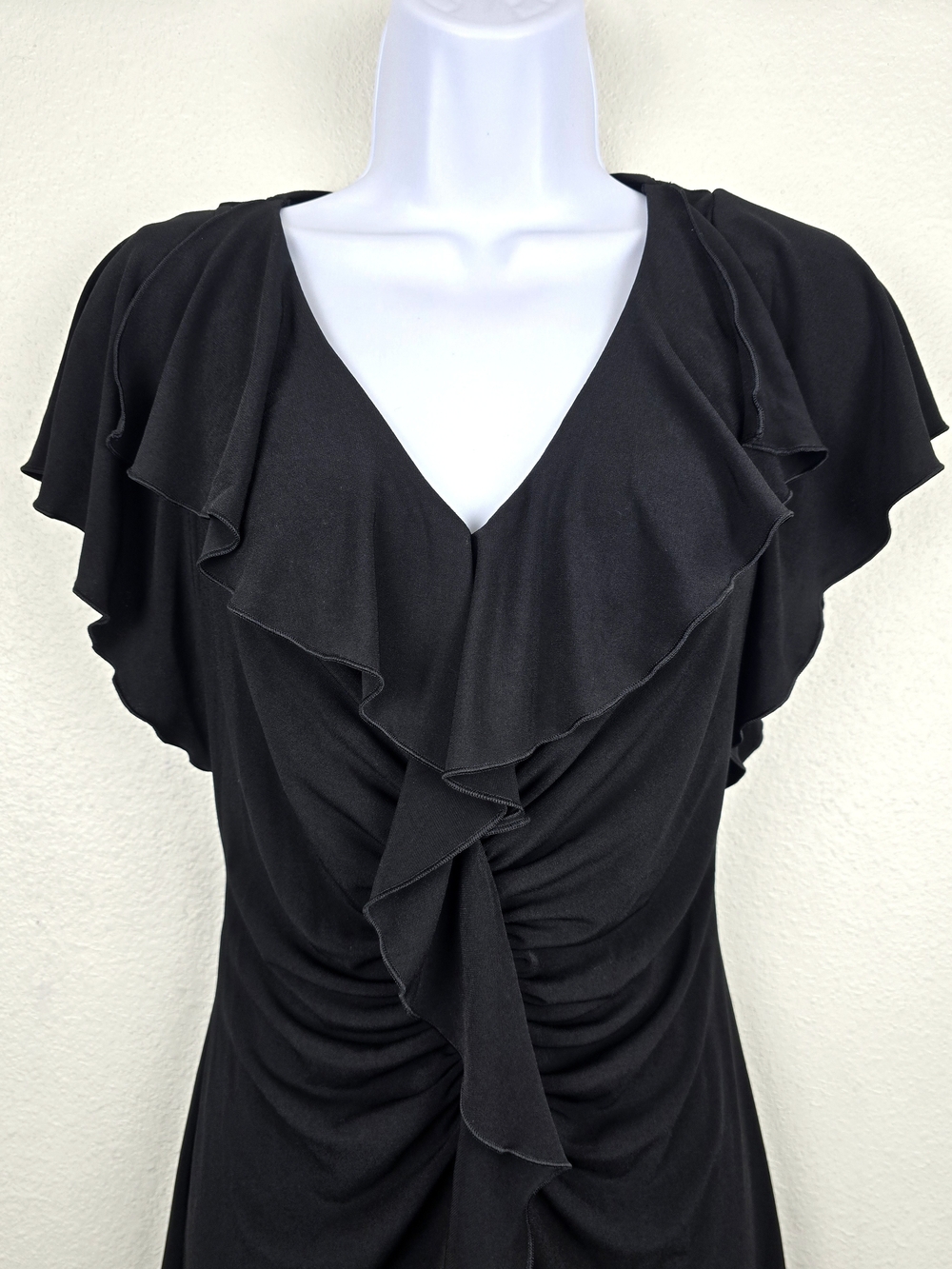 White House Black Market | Black Cascading Ruffle Mini Dress - Size Small - Picture 3 of 7